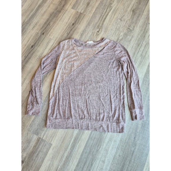 a.gain Tops - A.gain Womens Long Sleeve Cutout Sequin Top Mauve Purple Heathered Knit Small